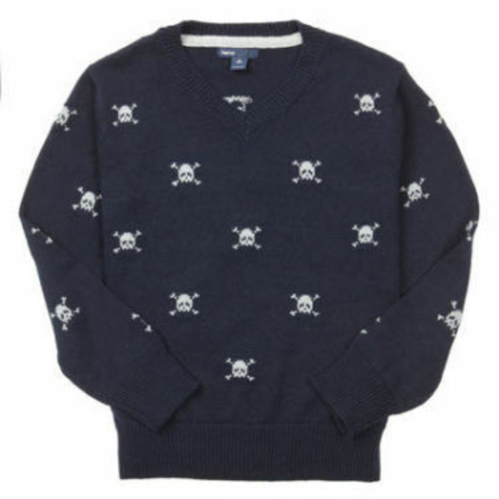 Gap Kids NWT Boys Navy Skull Crossbones V-Neck Sweater XS 4 5